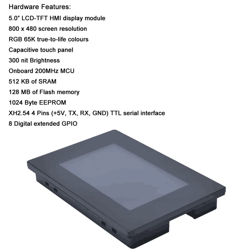 Ferwooh شاشة Nextion الذكية بحجم 5.0 بوصة NX8048P050-011C-Y HMI تسلسلي TFT شاشة تعمل باللمس السعوي 800x480 وحدة LCD مع هيكل تدعم الصوت والفيديو - Image 2